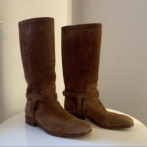 CHRISTIAN DIOR BROWN SUEDE KNEE HIGH Harness Flat BOOTS